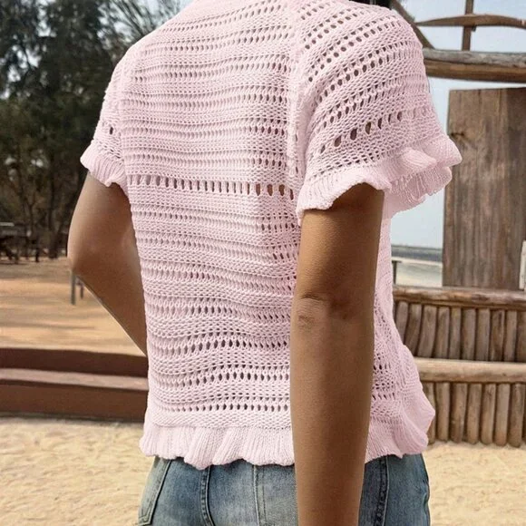 Pink Casual Women's Lovely Shell Hollow Out Cover - Picture 2 of 7